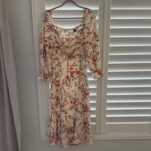 SHEIN Cream Floral Long Sleeve Dress